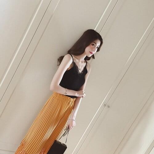 Top Mujer Summer Women Flower Lace Solid Stitching V-Neck Camisole Lady Knitted Short Section Slim Outer Wear Tank Tops