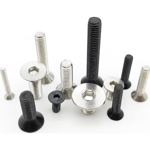 10/50pcs M1.6 M2 M2.5 M3 M4 M5 M6 304 Stainless Steel Black grade 10.9 Hexagon Hex Socket Head Flat Countersunk Allen Bolt Screw