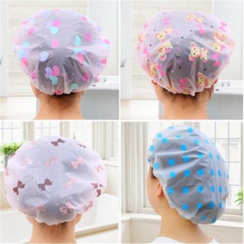 1PC Clear Disposable Plastic Waterproof Elastic Wave Point Bath Cap Hat Elastic Shower Hat Bath Hair Salon Bathroom Product Tool