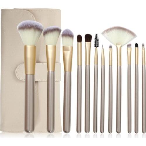 10set/lot 12/18/24pcs Beige Persian Wool Super Soft Cosmetic Brush Suits Champagne Makeup Appliances Cosmetic Tools HA1906