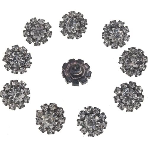 10mm Rhinestones Shank Black Buttons for Decorative Clothing Round Metal Small Button Diy Bouton Couture Bottoni Home Decor 10pc