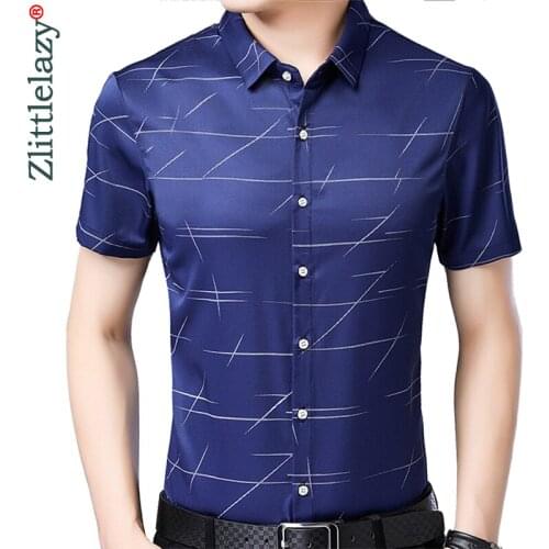 2020 Brand Short Sleeve Men Social Shirt Summer Streetwear Casual Striped Shirts Dress Mens Regular Fit Clothes Fashions 0016