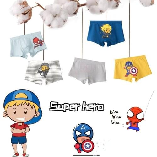 5pcs Disney Marvel SpiderMan Captain America Childrens Cotton Underpants Boy Cartoon Breathable Sweat-absorbent Underwear gifts