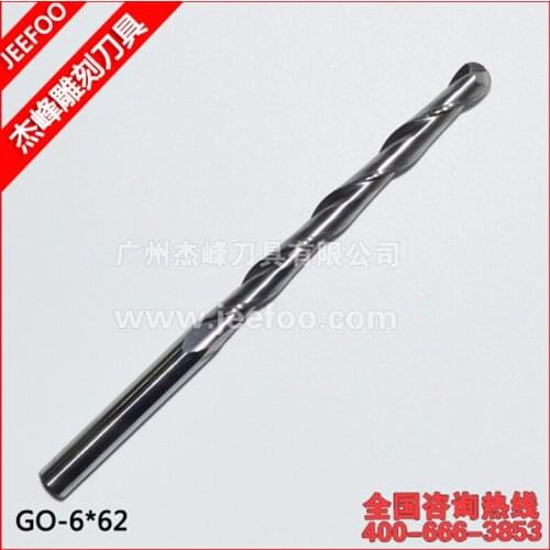 6*62mm Carbide 2 Flute Ball Mill Cutter Tool Wood Carving Bits, CNC Wood Router Bits Set in 3D Relief Milling Carve