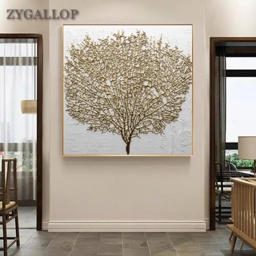 Golden Tree Abstract Canvas Painting HD Print Wall Posters and Prints Modern Luxury Style Wall Art Picture for Living Room Decor