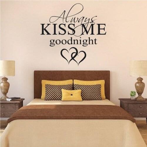 Always Kiss Me Goodnight Decal Bedroom Headboard Vinyl Wall Stickers House Interior Decoration Wallpaper A153