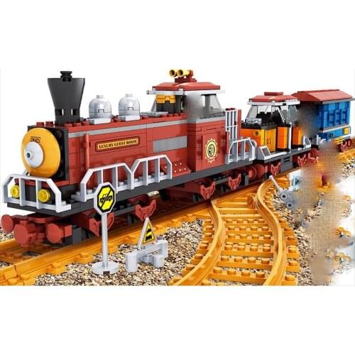 AUSINI 25710 AlanWhale Classical American Steam Locomotive Train Model Building Blocks Bricks Playset Railway Toys For Children