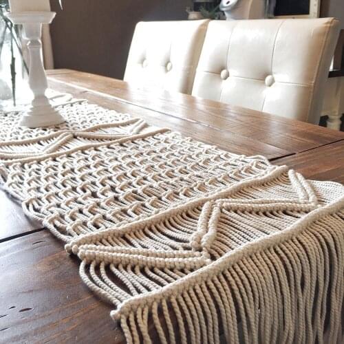 Macrame Table Runner With Tassels Bohemian Woven Table Flag Wedding Decoration Nordic Style Boho Hand made Home Deco Gift