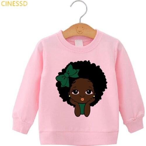 Bow little melanin princess printed kids hoodie pink jumper cute black baby girl clothes winter sportswear childrens sweatshirt