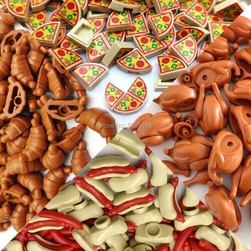 City Accessories Food Building Brick Block Pizza Roast Chicken Hot Dog Play House for Kids Fit for Major Block