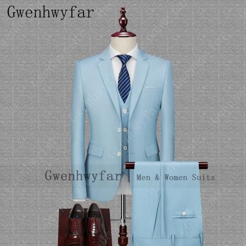 Gwenhwyfar Sky Blue Mens Suits Wedding Dress Suit For Young Men Social Club Outfits Smoking Blazers Set 3 Pieces White Burgundy