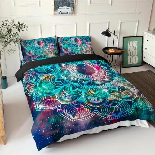3D Digital Psychedelic Indian Ethnic Flower Bedding Set Mandala Duvet Cover Bohemian Comforter Bedspreads Bed Set Bedroom Decor