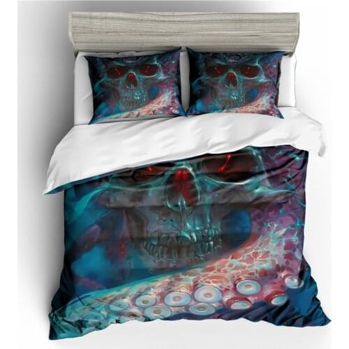 Octopus and Skull Bedding Set Queen size Tentacles Hand Duvet Cover Set Gothic Bedclothes Vintage Home Textiles 3-Piece