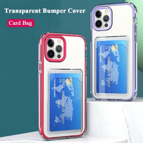 Card Bag Transparent Case For iPhone 12 11 Pro Max Mini XS X XR 7 8 Plus 12Mini Case Shockproof Matte Wallet Back Cover Soft TPU