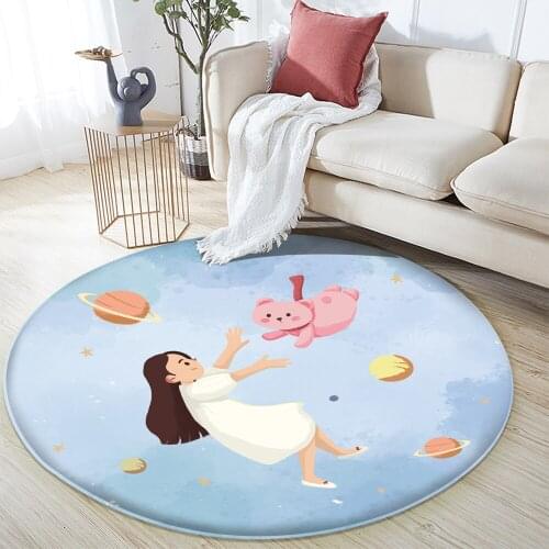 Tapis Salon Non-Slip Round Carpet Bedroom Living Room Decor Carpet Fresh and Simple Style Pattern Flannel Carpet
