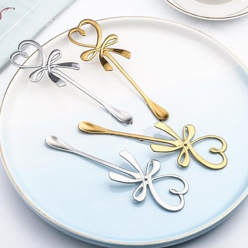Stainless Steel Love Bow Shape Coffee Stirring Spoon Cute Coffee Tea Milk Scoop Banquet Gift Decor Kitchen Accessories