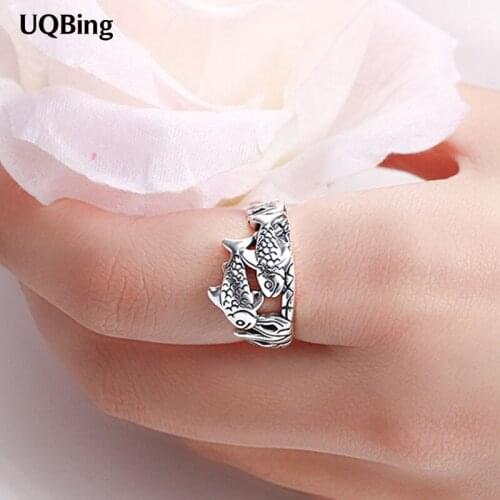 Fashion Double Fish Rings For Women Vintage Silver Jewelry Adjustable