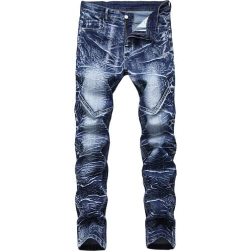 Men Snow Washed Tie Dye Jeans Slim Straight Stretch Denim Pants Spliced Trousers