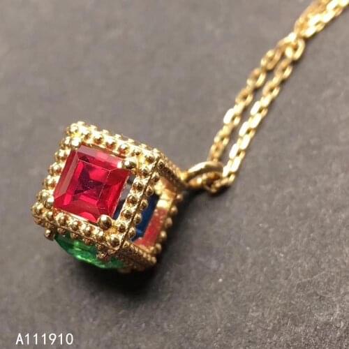 KJJEAXCMYY fine jewelry 925 sterling silver inlaid natural sapphire ruby emerald female necklace pendant supports detection