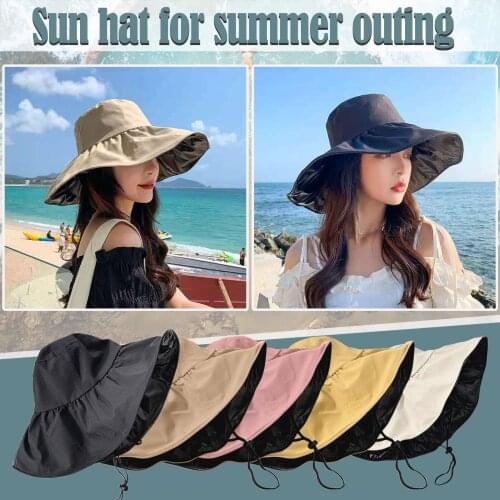 Fashion Casual Sun Bucket Hat Summer Womens Cap Wide Brim Foldable Anti-UV Flat Fisherman Cap Panama Female Hat Gorro Pescador