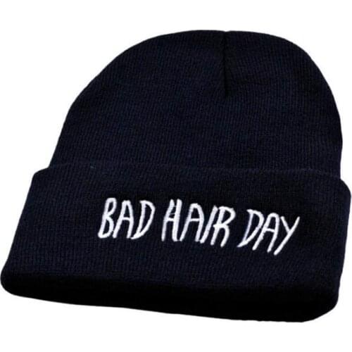 Embroidery BAD HAIR DAY Knit Women Hat Streetwear Hip Hop Men Skullies Beanie Hip-hop Unisex Winter Hat Outdoor Sports Ski Cap