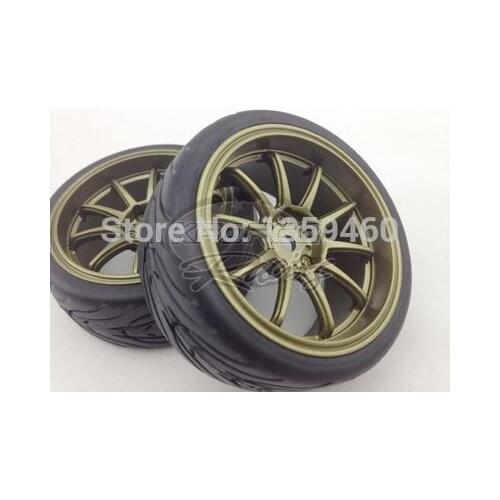 Pre-Glued 4pcs 1/10 Touring Tires Tyre Wheel Rim W10S2BR(Painting Brozen) 3mm offset fits for 1:10 Touring Car 1/10 Tire