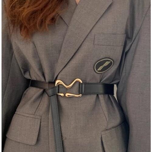 Womens Thin Belt Luxury Brand Gold Buckle PU Leather Knot Ladies Dress Strap Fine Black Female Decoration Designer Waistband