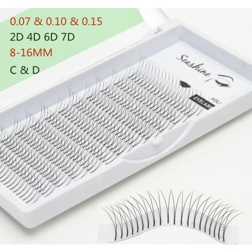 Seashine Long Stem 2D 4D 6D 7D Premade Fans Lash Russian Volume Eyelash Extensions Pre Made Lash Extension Faux Mink Lash