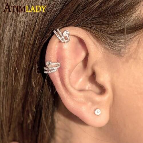 New Trendy Clip Earrings Elegant CZ Silver Color Cuff Earrings For Woman Party Charms Jewelry Gift brincos dainty cz cute earrs