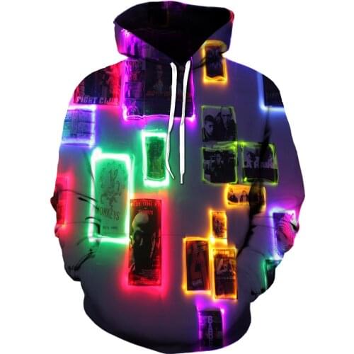 UNEY Psychedelic Graphic Hooded Rainbow Hoodies Sweatshirt Funny Long Sleeve Unisex Cool Tops La Hip hop Casual Clothes