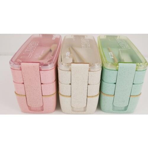 Healthy Material Lunch Box 3 Layer Wheat Straw Bento Boxes Microwave Dinnerware Food Storage Container Lunchbox 900ml