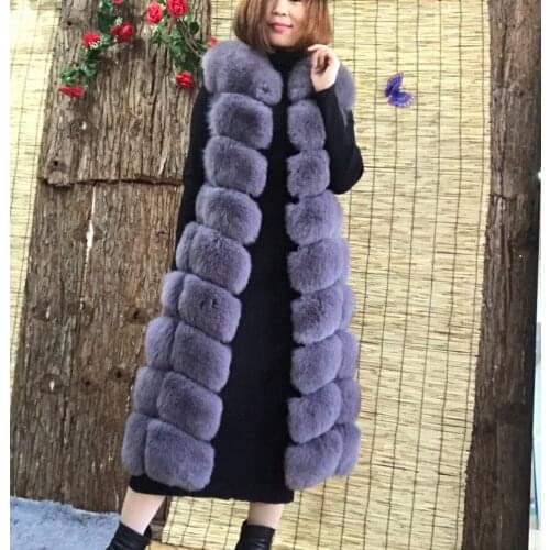 Natural real fox fur whole leather vest female long section slim slimming long version over the knee vest European station jack