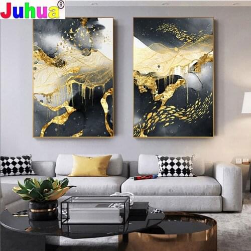 Golden Black and White Abstract Diamond Painting full Square Round drill diamond embroidey cross stitch Landscape Triptych