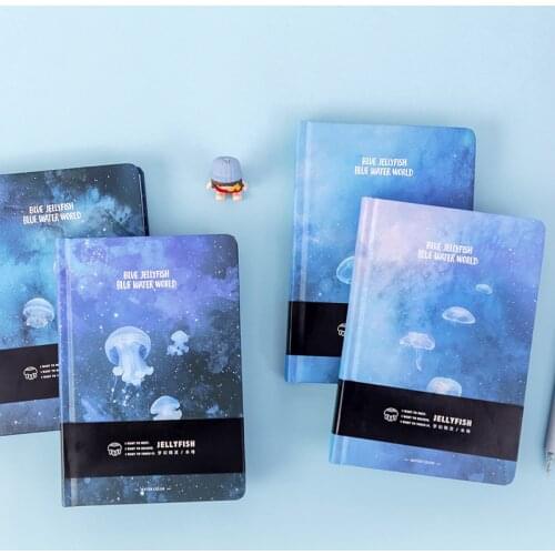 1pc A5 Color Inside Page Notebook Creative Blue Jellyfish Illustration Journal Hardcover Scrapbook Student Stationery Gifts