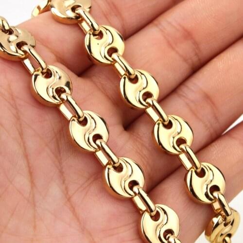 10MM Size Fashion Jewelry 316L Stainless Steel Gold New "S" Shape Coffee Beans Chain Men Women Necklace Or Bracelet 7-40"