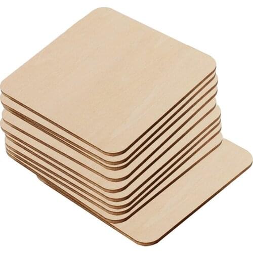 10PCS Unfinished Wood Pieces Blank Wood Natural Slices Wooden Squares Cutouts for DIY Crafts Painting Staining Burning Coasters