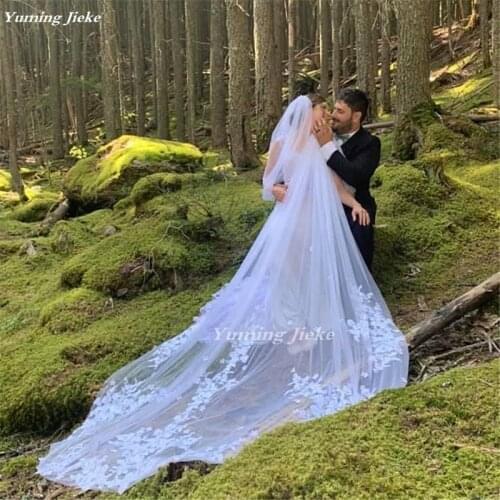 2 Tier 70cm/350cm Ivory White Bridal Veil Lace Applique Wedding Veil with Metal Comb