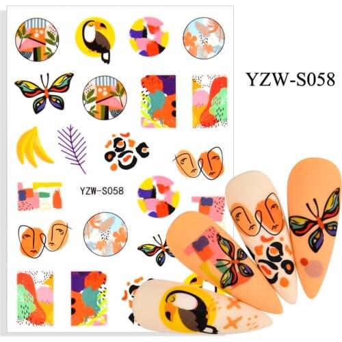 YWK 3D Nail Butterfly Stickers Watercolor Decals Blue Flowers Sliders Wraps Manicure Summer Nail Art Decorations