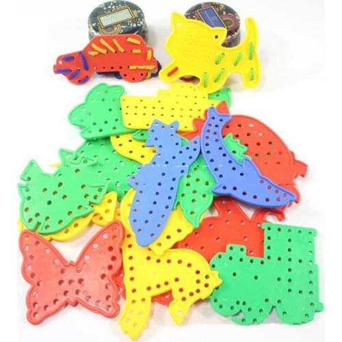 Animal Lacing Shapes Puzzles Rubber Plastic Cartoon Animals Toy Chidlren Thread Embroidery DIY Toys Gift Random Colors