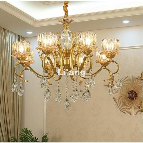 Free Shipping Gold Bronze Candle Chandelier K9 Crystal LED AC Light Antique Brass Lighting Modern Decoration Lamp Bedroom Lamp