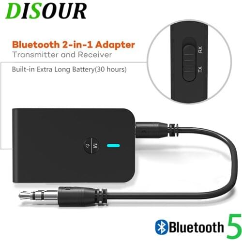 DISOUR Bluetooth 5.0 Receiver Transmitter 2 IN 1 3.5mm AUX Jack Music Stereo Bluetooth Dongle Wireless Adapter For Car Kit TV PC