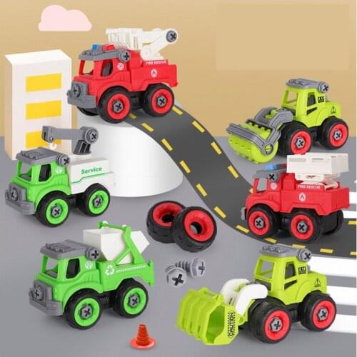 Childrens DIY Disassembly Assembling Engineering Car Screw Nut Combination Set Removable Fire Truck Crane Educational Toys Boys