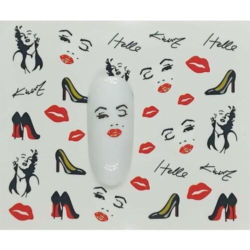 Red lips High-heeled shoes Nail Stickers Set Dreamcather Decal Water Transfer Slider For Nails Art Decor E04