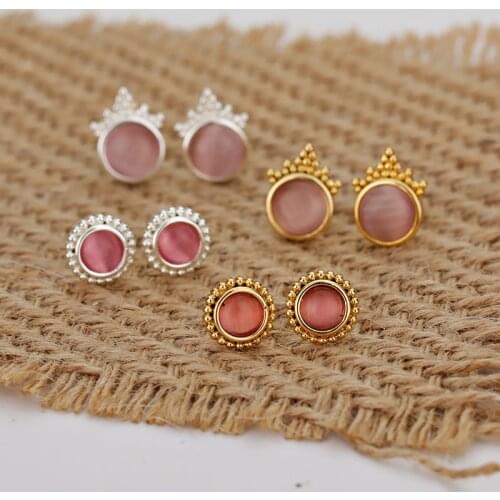 Elegant Crown Flower Stud Earrings For Women Girl Red Pink Round Opal Female Earring Retro Ear Ring Jewelry Accesorios 2021 BFF