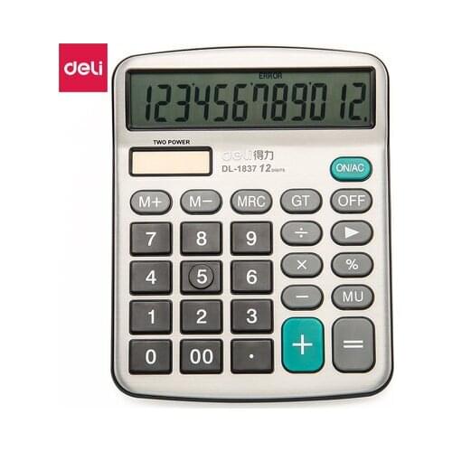 Deli 1837 Calculator 12 Bit Solar Dual Power Metal Panel Fashion Office Ultra Thin