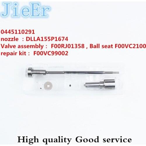 Injector nozzle DLLA155P1674,Valve assembly F00RJ01358 Repair kit F00VC99002 FOR Common Rail Injector F00R110291 O 0445110291