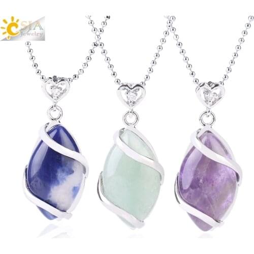 CSJA Natural Quartz Crystal Necklace & Pendant for Women Healing Stones Pendants Horse Eye Shape Beads Trendy Necklaces Men F563