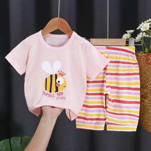 2021 Summer Infants Boys Clothing Sets Cotton Baby Girls Short Sleeve Tops + Pants 2pcs Newborn Cartoon Clothes Suit