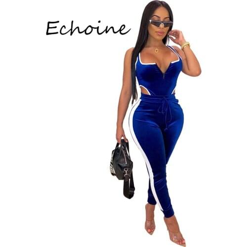 Echoine Fahion Two Piece Set Running Sportwear Suit Pants Set Sexy Backless Hollow Out Vestidos Women Two Piece Outfits 3 Color