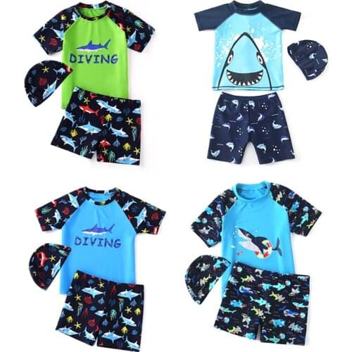 2021 New Baby Toddler Boys Swimsuit Sets Fish Cartoons Boys Swimwear Children Bathing Suit Beachwear Short Sleeve Kids Boy Surf